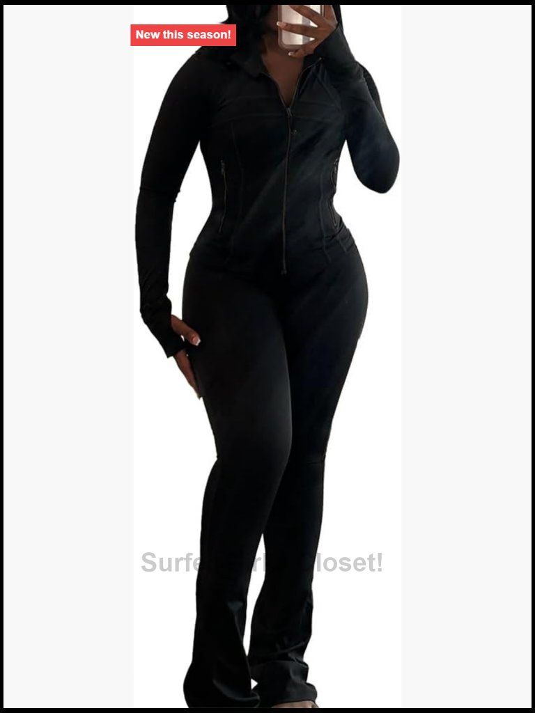 Women's 2 Piece Lounge Sweatsuit Set Zip Crop Jacket Flare Pants Tracksuit